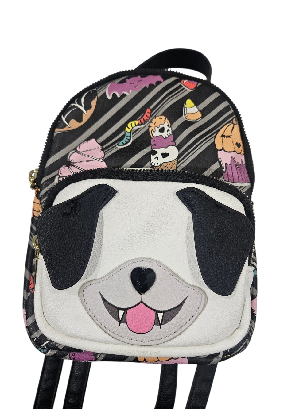 Betsey Johnson Black White Pink Novelty Puppy Mini Backpack
